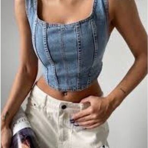 Express Light Blue Denim Crop Top
